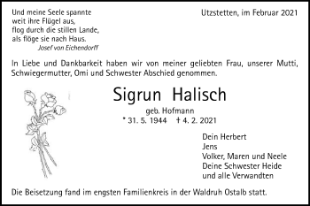 Traueranzeige von Sigrun Halisch