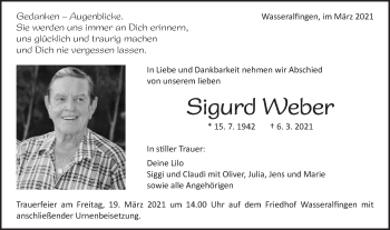 Traueranzeige von Sigurd Weber von Schwäbische Post