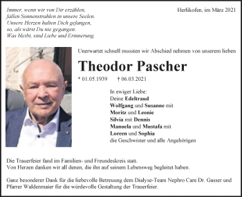 Traueranzeige von Theodor Pascher von Gmünder Tagespost
