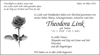 Traueranzeige von Theodora Link von Schwäbische Post