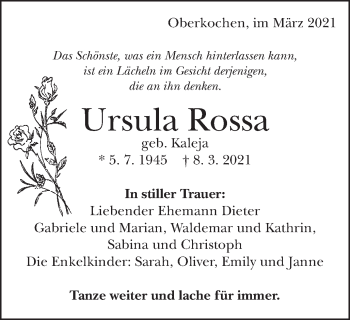 Traueranzeige von Ursula Rossa von Amtsblatt_Oko