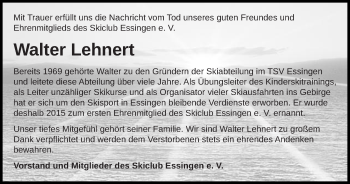 Traueranzeige von Walter Lehnert von Schwäbische Post