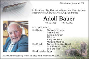 Traueranzeige von Adolf Bauer von Gmünder Tagespost