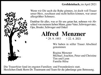 Traueranzeige von Alfred Menzner von Gmünder Tagespost