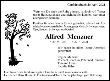 Traueranzeige von Alfred Menzner