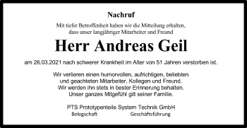 Traueranzeige von Andreas Geil von Gmünder Tagespost