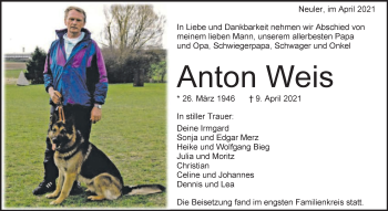 Traueranzeige von Anton Weis von Schwäbische Post