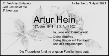 Traueranzeige von Artur Hein von Schwäbische Post