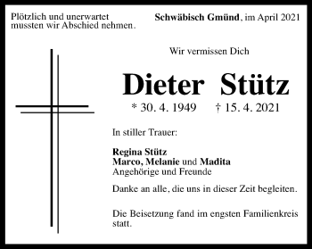 Traueranzeige von Dieter Stütz