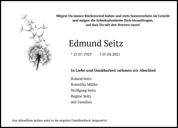 Traueranzeige von Edmund Seitz von Schwäbische Post
