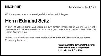 Traueranzeige von Edmund Seitz von Schwäbische Post