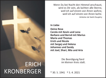 Traueranzeige von Erich Kronberger von Gmünder Tagespost