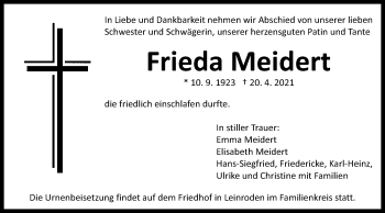 Traueranzeige von Frieda Meidert von Schwäbische Post