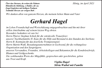 Traueranzeige von Gerhard Hagel von Gmünder Tagespost