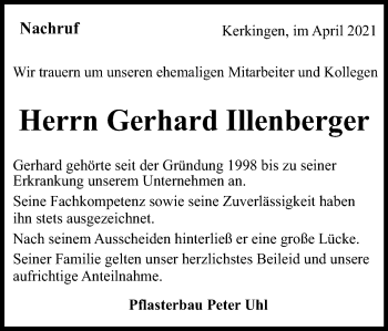 Traueranzeige von Gerhard Illenberger von Schwäbische Post