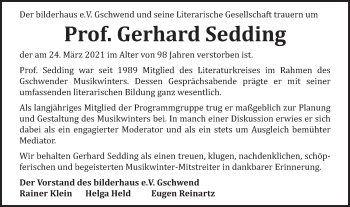 Traueranzeige von Gerhard Sedding von Gmünder Tagespost