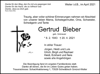 Traueranzeige von Gertrud Bieber