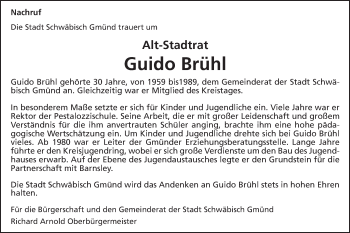 Traueranzeige von Guido Brühl von Gmünder Tagespost