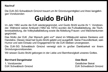 Traueranzeige von Guido Brühl von Gmünder Tagespost