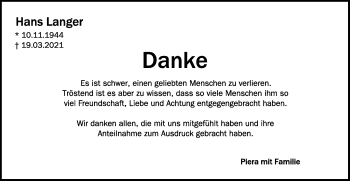 Traueranzeige von Hans Langer von Schwäbische Post