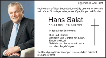 Traueranzeige von Hans Salat von Schwäbische Post