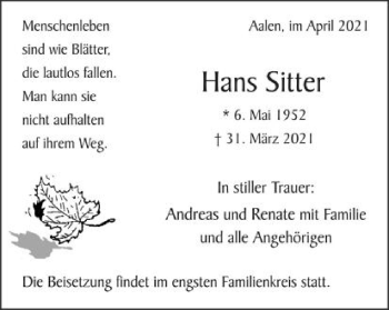 Traueranzeige von Hans Seer von Schwäbische Post