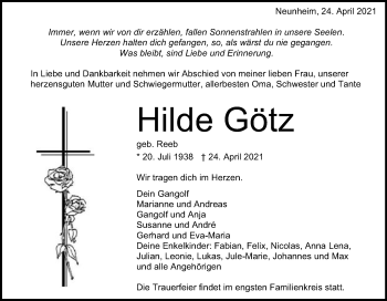 Traueranzeige von Hilde Götz