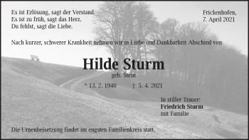 Traueranzeige von Hilde Sturm von Gmünder Tagespost