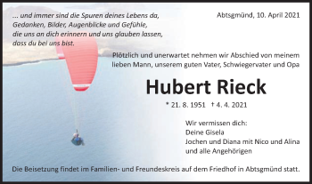 Traueranzeige von Hubert Rieck von Schwäbische Post