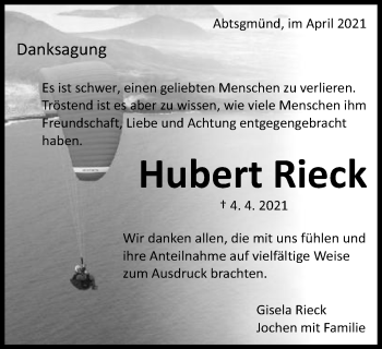 Traueranzeige von Hubert Rieck von Schwäbische Post