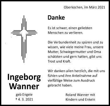 Traueranzeige von Ingeborg Wanner von Amtsblatt_Oko