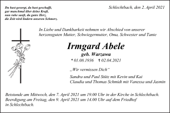 Traueranzeige von Irmgard Abele von Gmünder Tagespost
