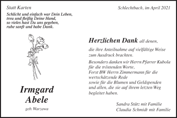 Traueranzeige von Irmgard Abele von Gmünder Tagespost