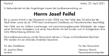 Traueranzeige von Josef Feifel von Schwäbische Post