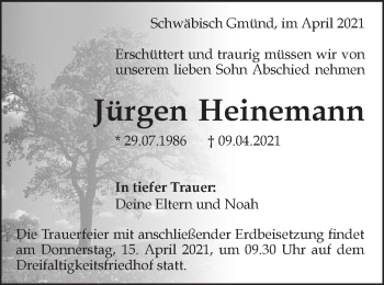 Traueranzeige von Jürgen Heinemann von Gmünder Tagespost