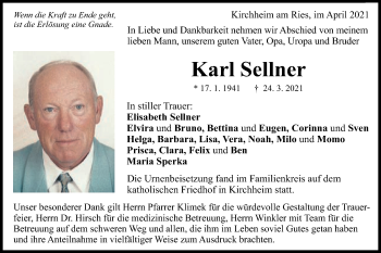 Traueranzeige von Karl Sellner  von Schwäbische Post