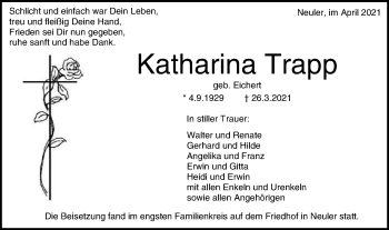 Traueranzeige von Katharina Trapp von Schwäbische Post