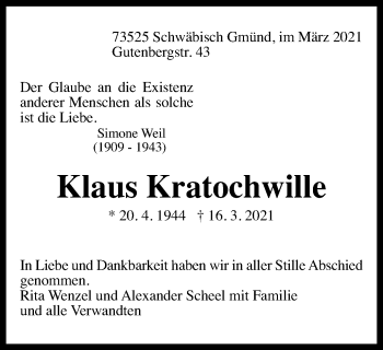 Traueranzeige von Klaus Kratochwille