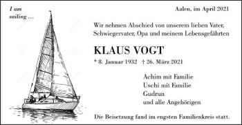 Traueranzeige von Klaus Vogt von Schwäbische Post