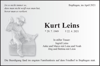 Traueranzeige von Kurt Leins von Schwäbische Post