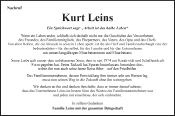 Traueranzeige von Kurt Leins von Schwäbische Post