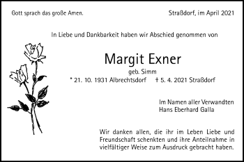 Traueranzeige von Margit Exner