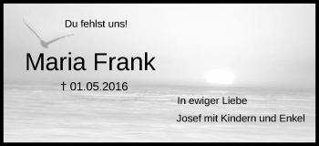Traueranzeige von Maria Frank von Gmünder Tagespost