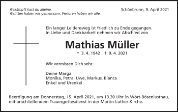 Traueranzeige von Mathias Müller von Schwäbische Post