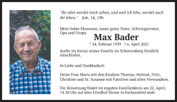 Traueranzeige von Max Bader von Schwäbische Post
