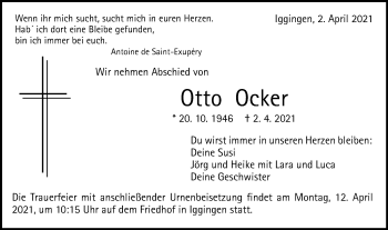Traueranzeige von Otto Ocker von Gmünder Tagespost