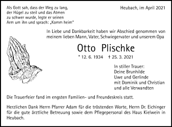 Traueranzeige von Otto Plischke von Gmünder Tagespost