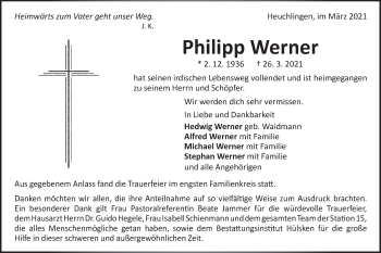 Traueranzeige von Philipp Werner von Schwäbische Post