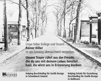 Traueranzeige von Rainer amSonntag übeHiller von Gmünder Tagespost