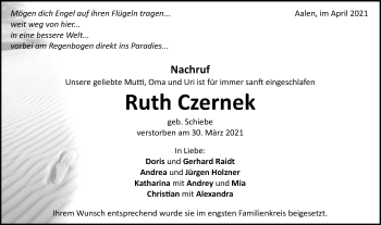 Traueranzeige von Ruth Czernek von Schwäbische Post